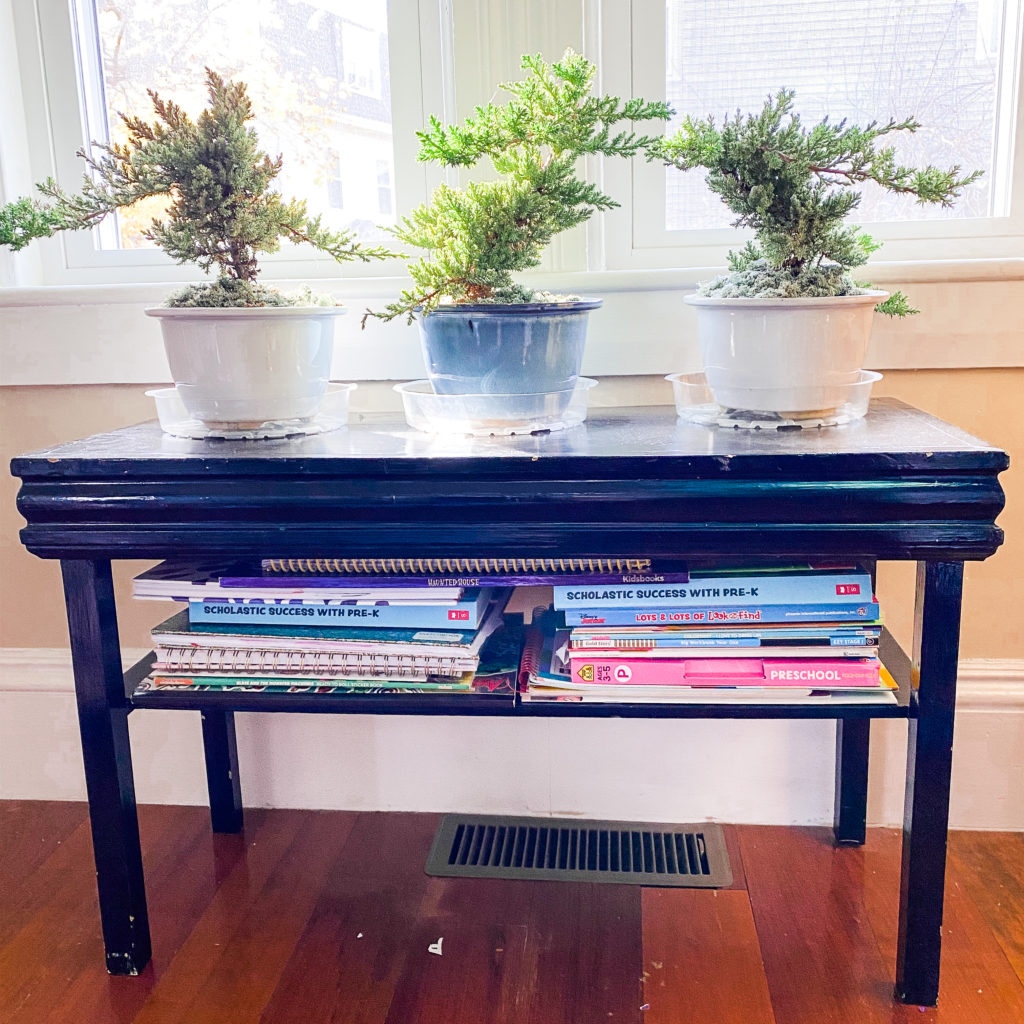 Piano bench used for coloring book storage